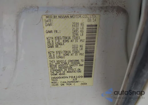 2015 Nissan Frontier Sv z USA, uszkodzony, nr VIN 1N6AD0ER0FN704109